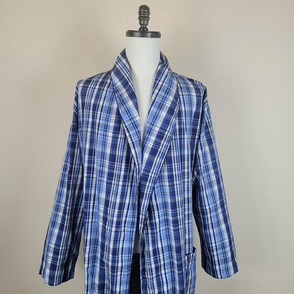 Polo Ralph Lauren Robe Mens Small Medium Blue Plaid Belted Comfort Lightweight - Picture 2 of 8